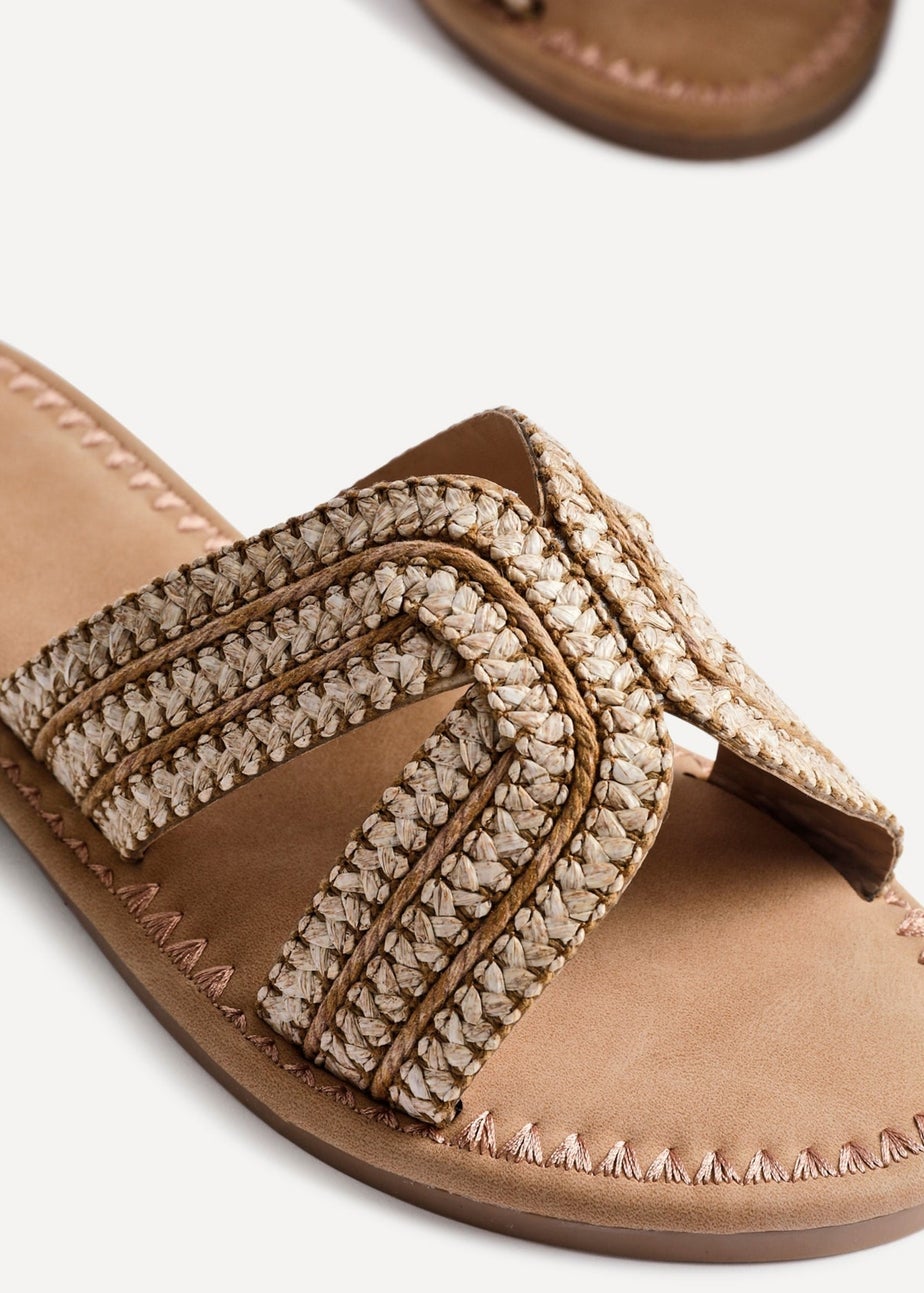 Linzi Solar Sand Raffia Link Design Flat Slider Sandal