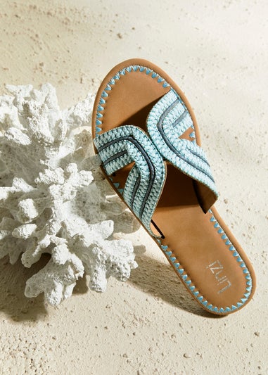 Linzi Solar Blue Flat Slider Sandals