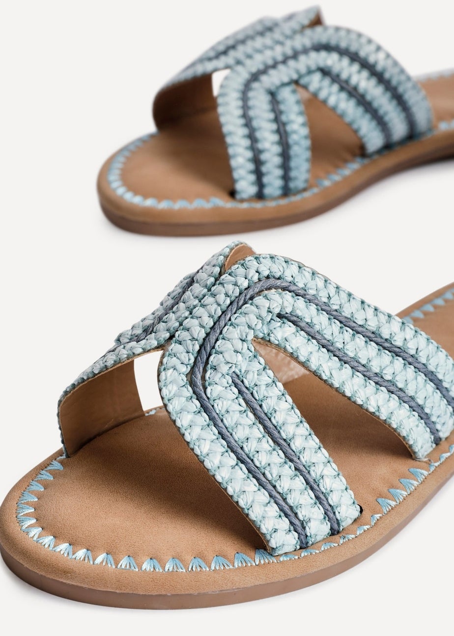 Linzi Solar Blue Raffia Link Design Flat Slider Sandal