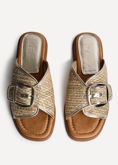 Linzi Zuma Gold Woven Flat Slider Sandal