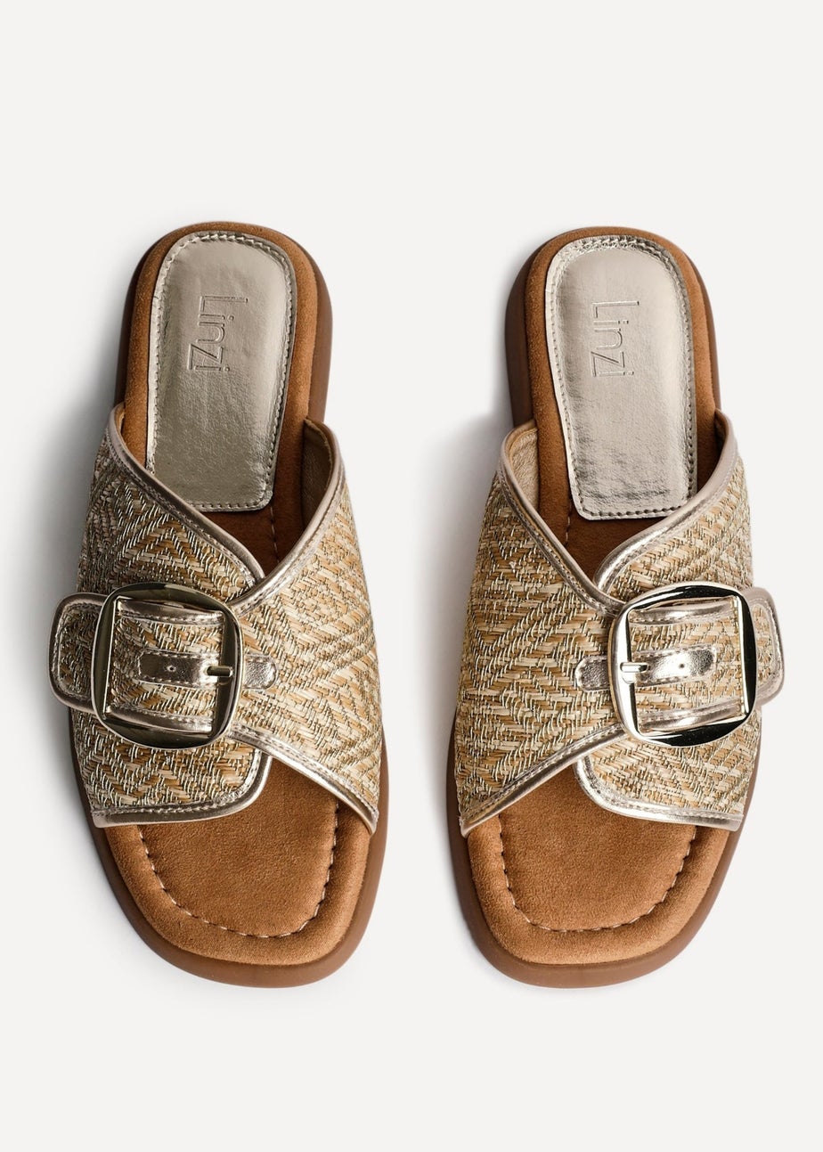 Linzi Zuma Gold Woven Flat Slider Sandal