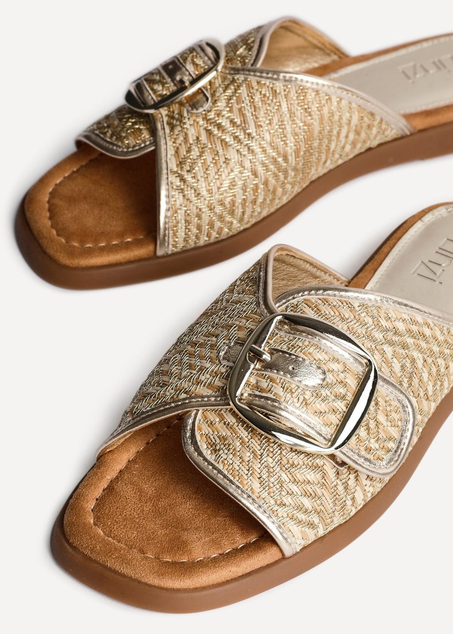 Linzi Zuma Gold Woven Flat Slider Sandal