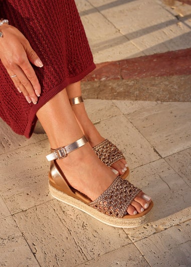 Linzi Sundown Pink Faux Leather Handwoven Espadrille Flatform Sandal