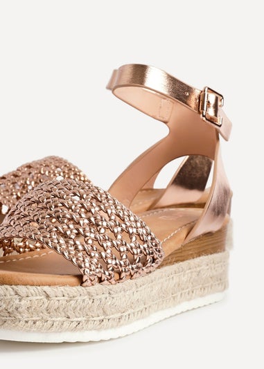 Linzi Sundown Pink Faux Leather Handwoven Espadrille Flatform Sandal