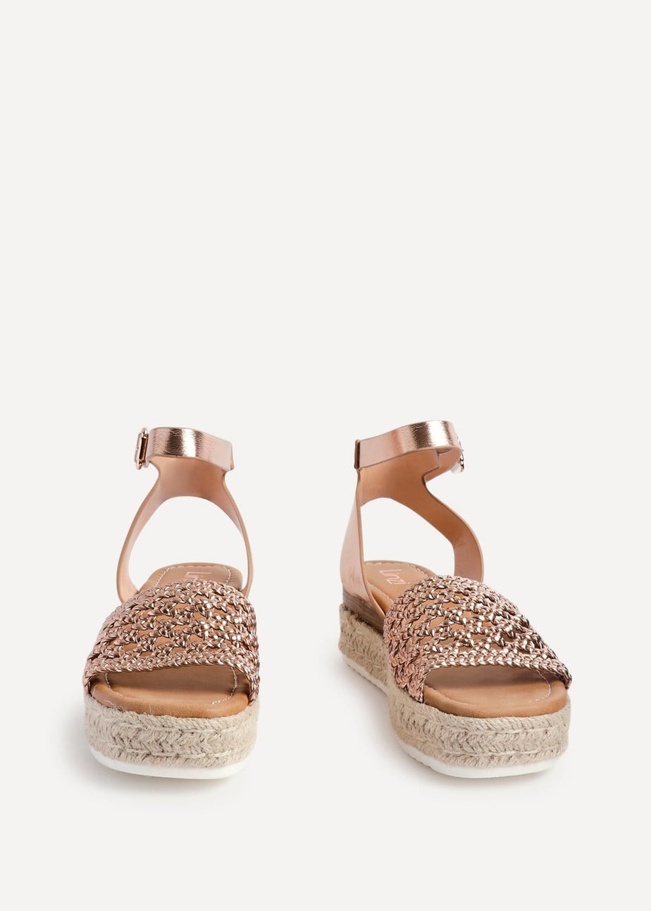 Linzi Sundown Pink Faux Leather Handwoven Espadrille Flatform Sandal