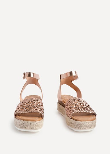 Linzi Sundown Pink Faux Leather Handwoven Espadrille Flatform Sandal