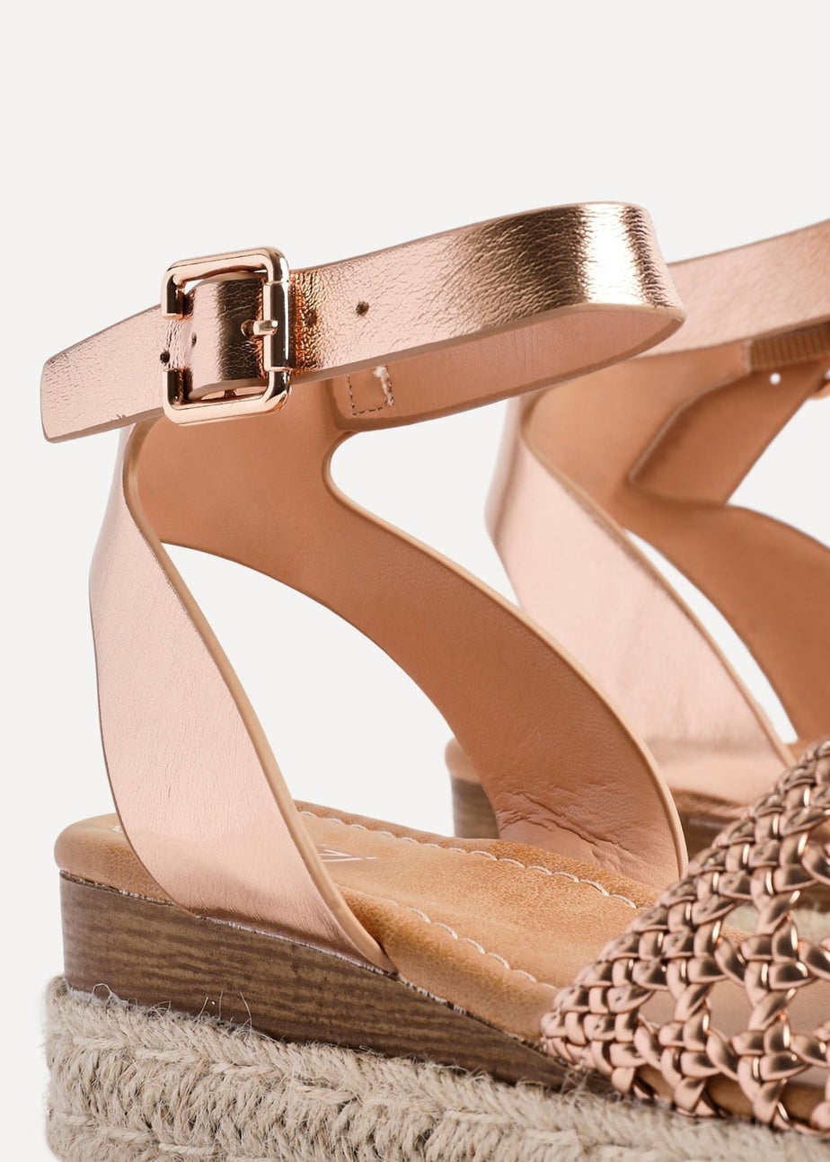 Linzi Sundown Pink Faux Leather Handwoven Espadrille Flatform Sandal