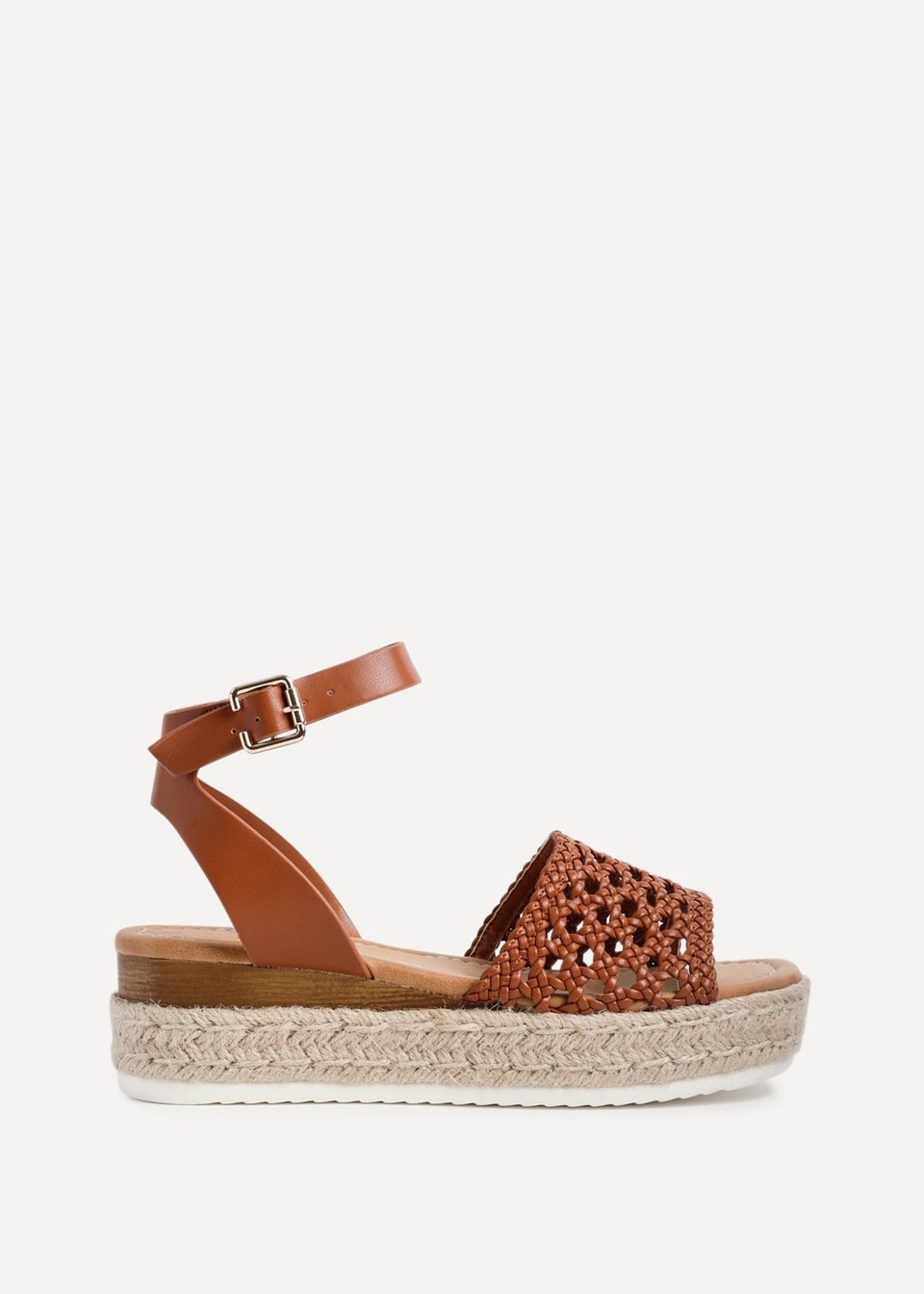 Linzi Sundown Tan Faux Leather Handwoven Espadrille Flatform Sandal