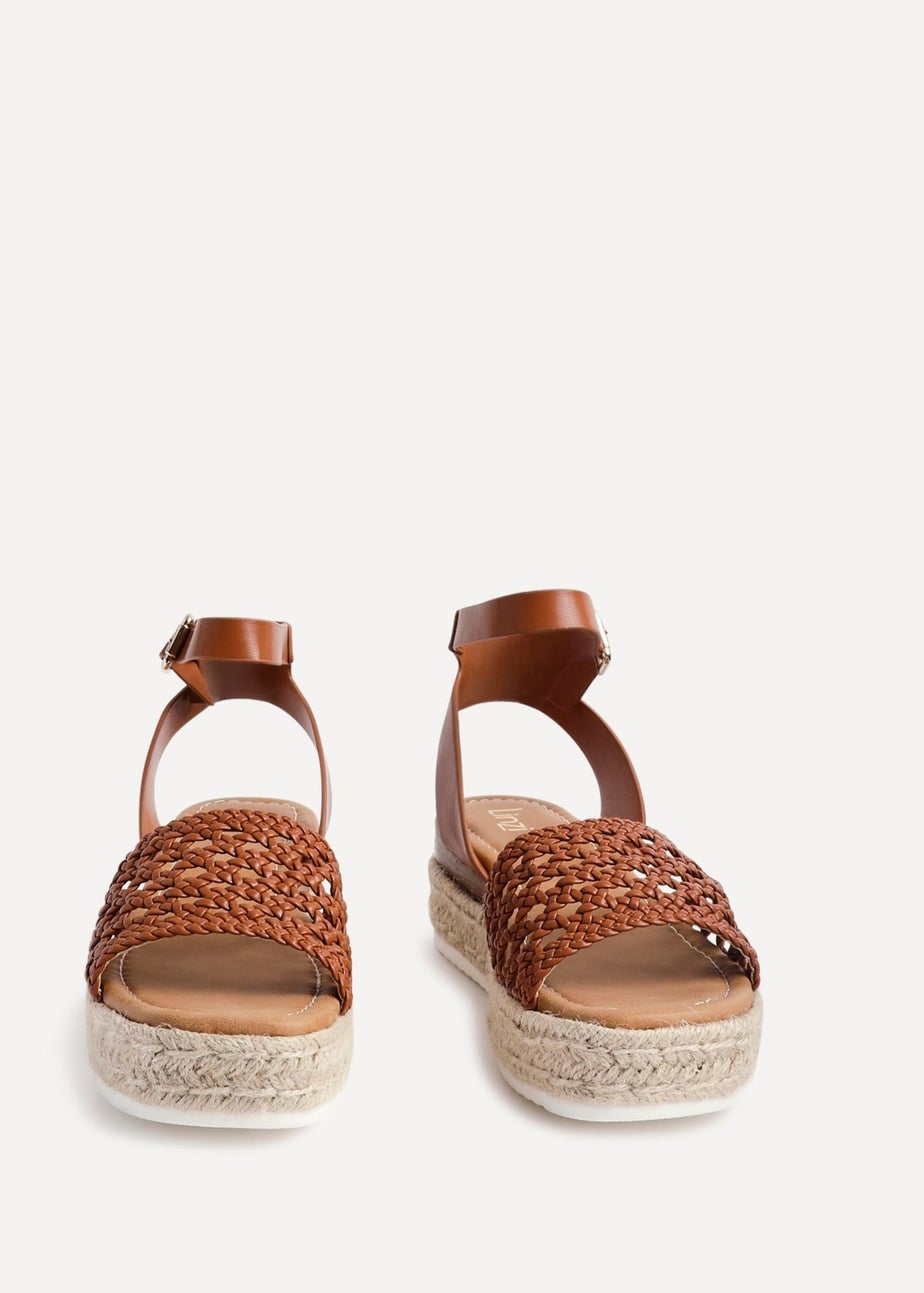 Linzi Sundown Tan Faux Leather Handwoven Espadrille Flatform Sandal
