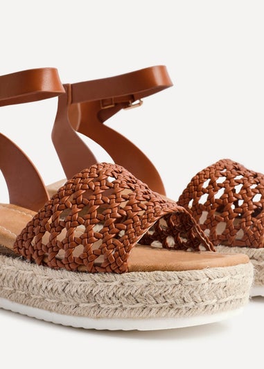 Linzi Sundown Tan Faux Leather Handwoven Espadrille Flatform Sandal