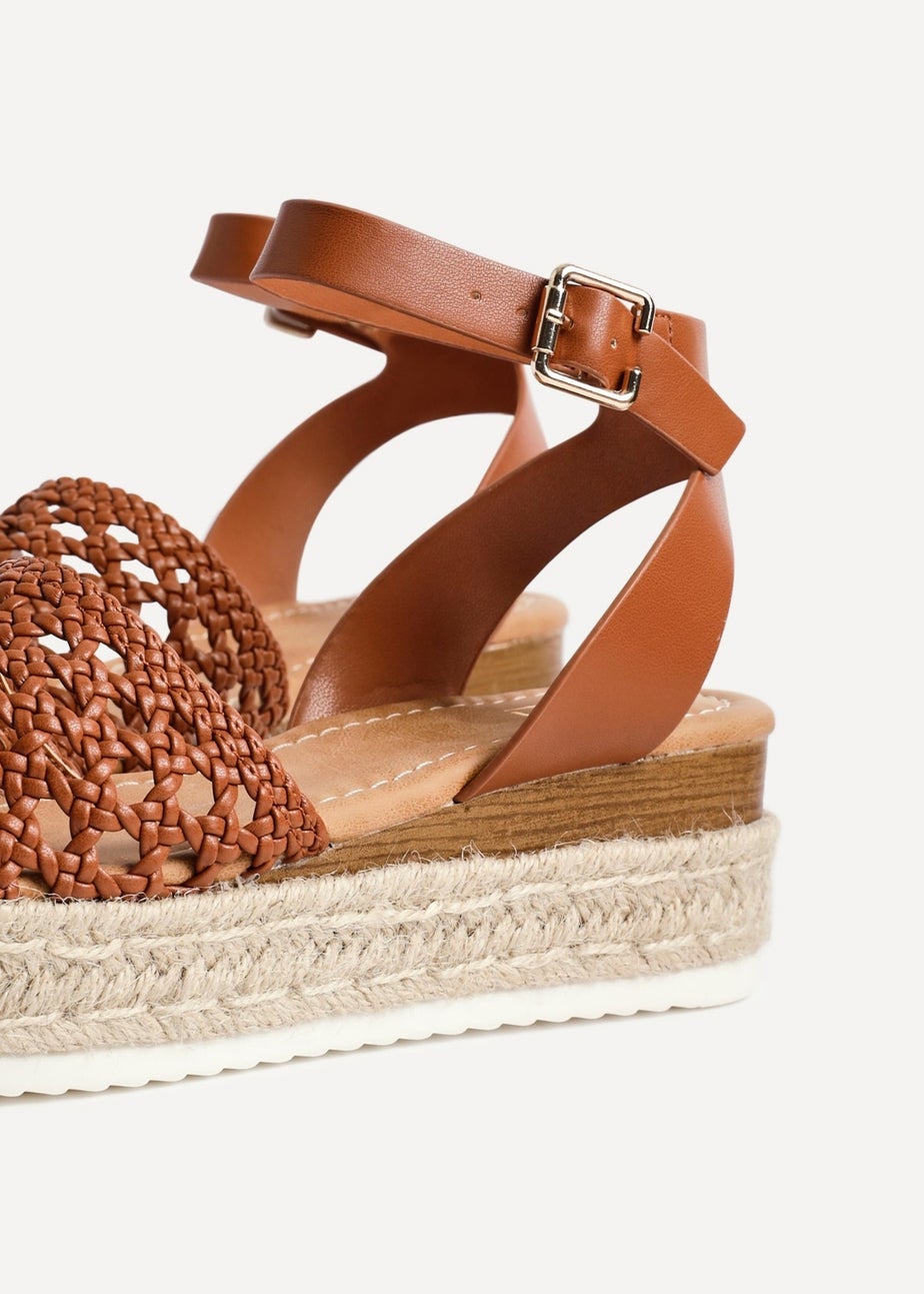 Linzi Sundown Tan Faux Leather Handwoven Espadrille Flatform Sandal