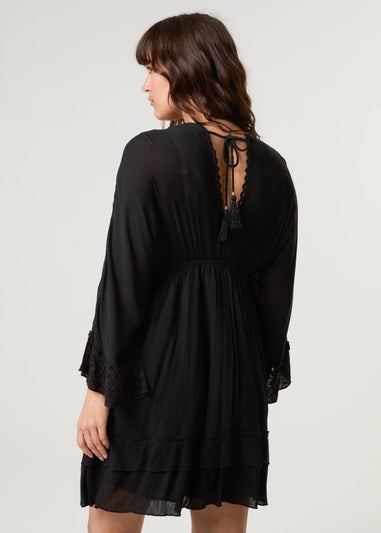 Blue Vanilla Black Embellished Kimono Sleeve Mini Dress