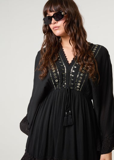 Blue Vanilla Black Embellished Kimono Sleeve Mini Dress