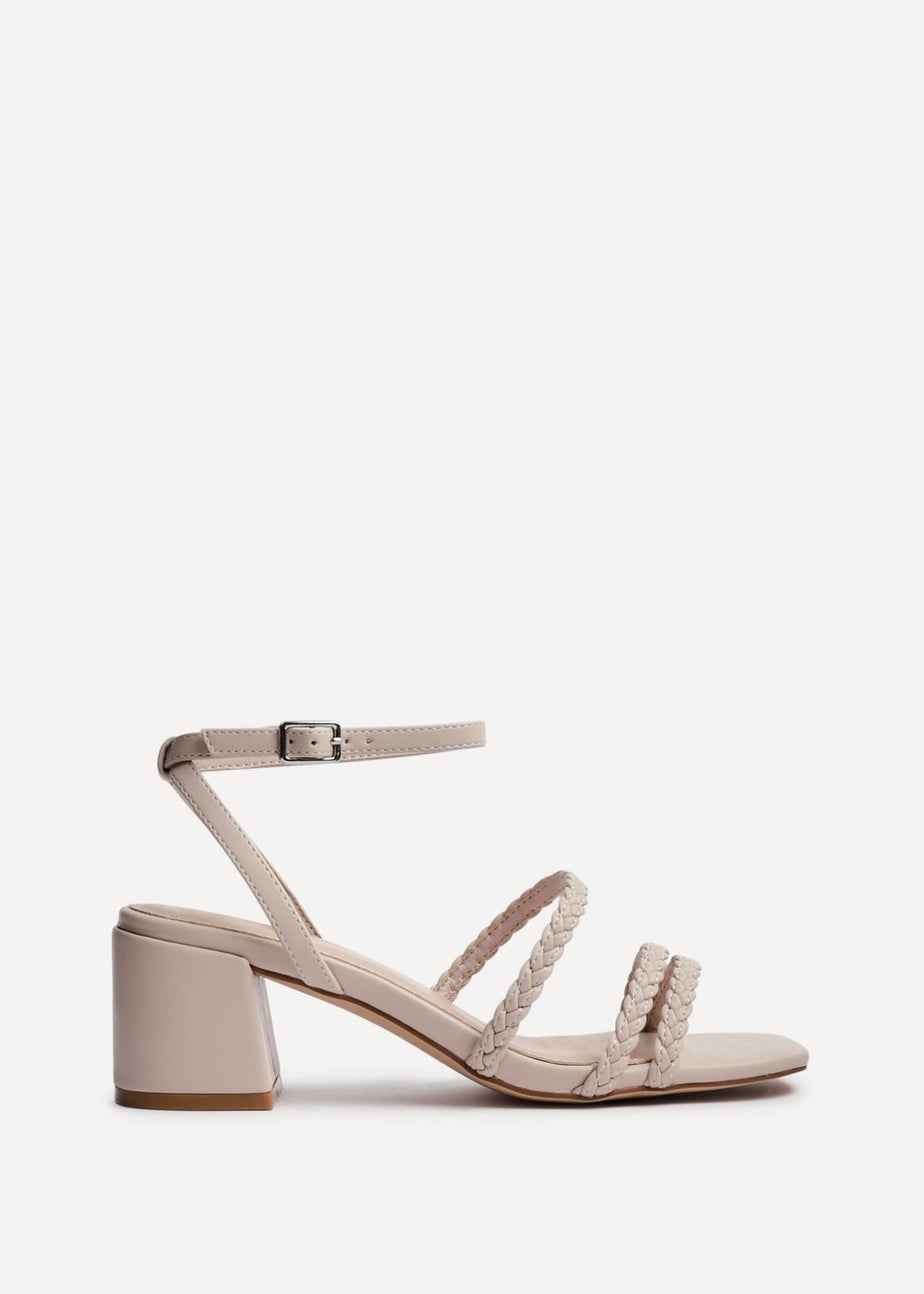 Linzi Hariette Sand Faux Leather Plaited Block Heeled Sandals