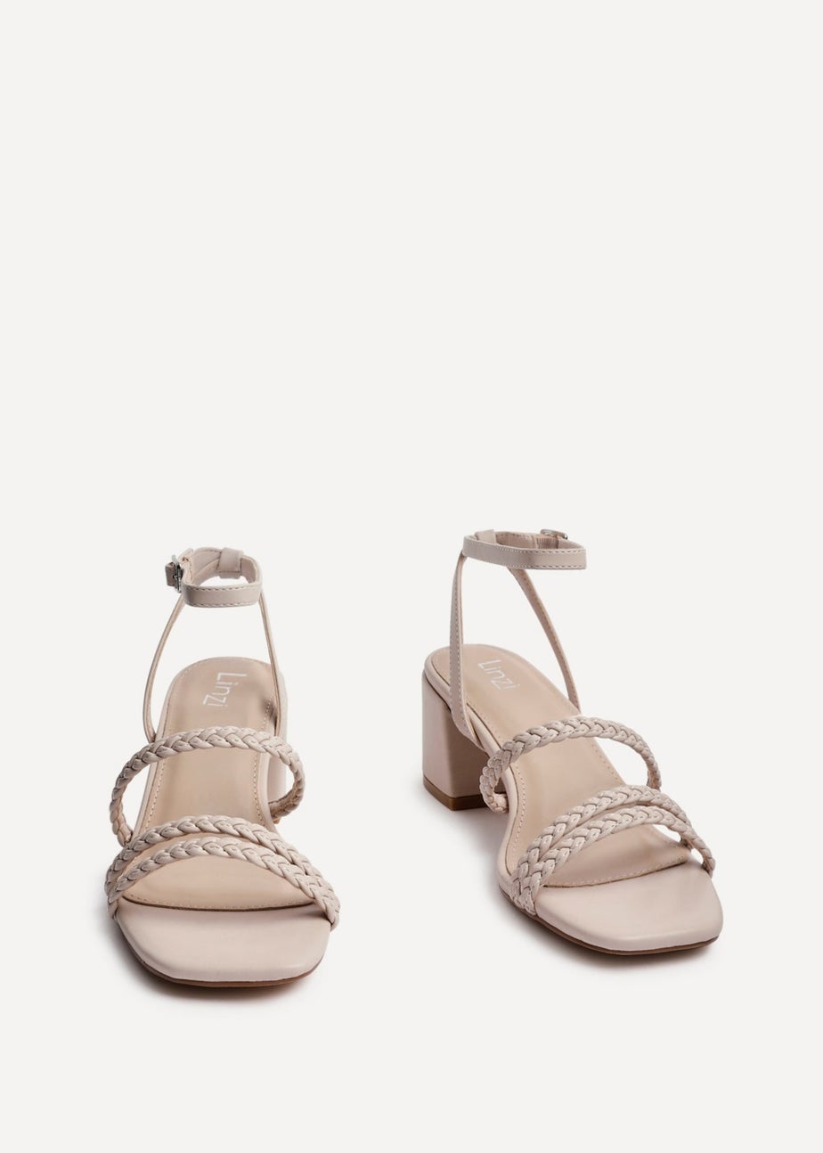 Linzi Hariette Sand Faux Leather Plaited Block Heeled Sandals