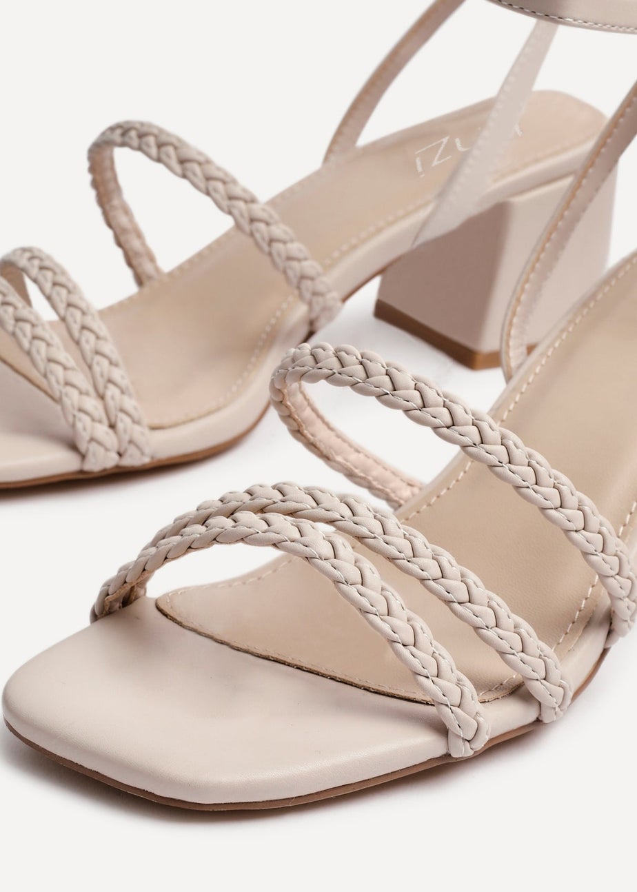 Linzi Hariette Sand Faux Leather Plaited Block Heeled Sandals
