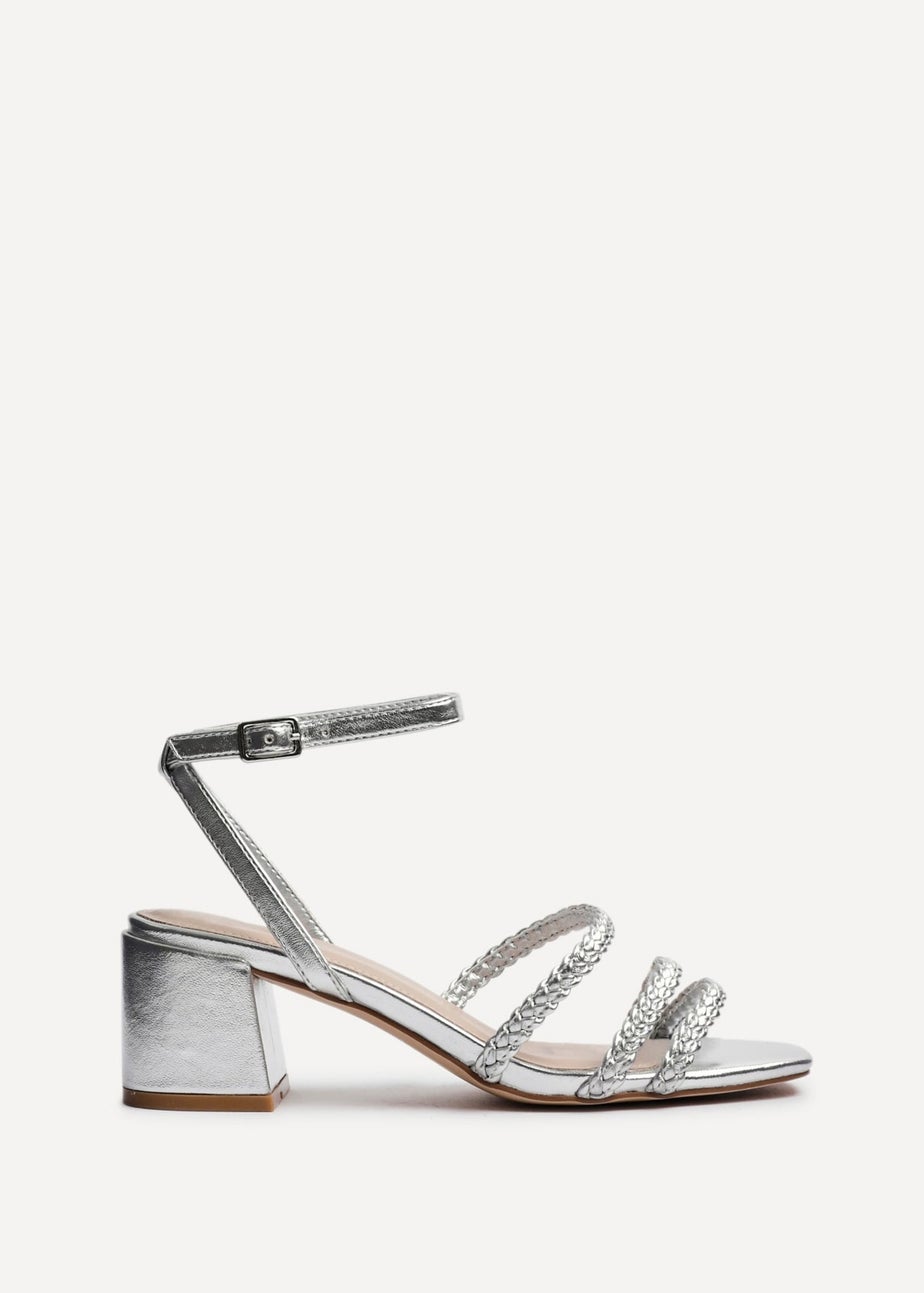 Linzi Hariette Silver Faux Leather Plaited Block Heeled Sandals