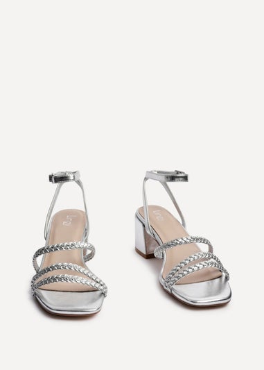 Linzi Hariette Silver Faux Leather Plaited Block Heeled Sandals