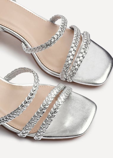 Linzi Hariette Silver Faux Leather Plaited Block Heeled Sandals