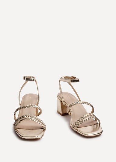 Linzi Hariette Gold Faux Leather Plaited Block Heeled Sandals