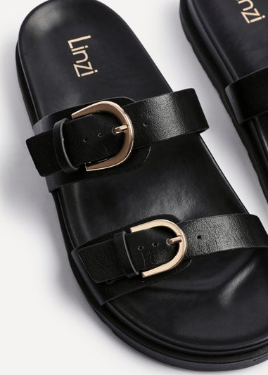 Linzi Miko Black Faux Leather Flat Sandal