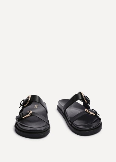 Linzi Miko Black Faux Leather Flat Sandal