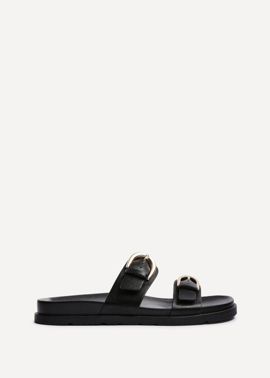 Linzi Miko Black Faux Leather Flat Sandal
