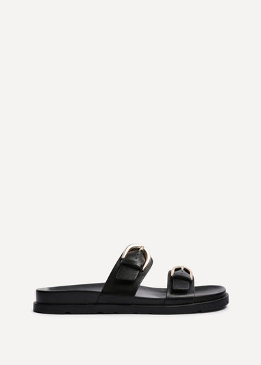 Linzi Miko Black Faux Leather Flat Sandal