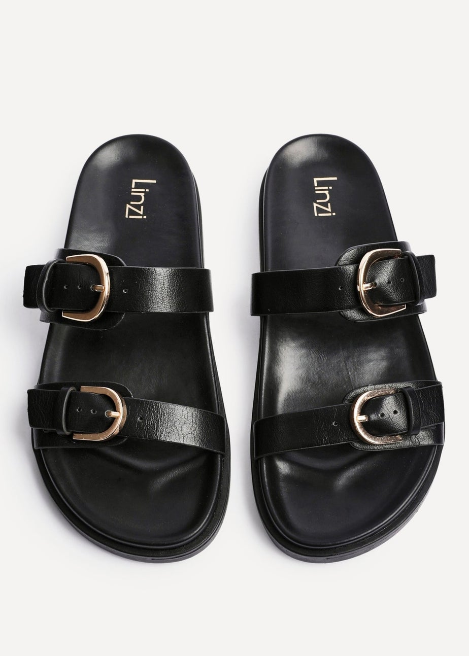 Linzi Miko Black Faux Leather Flat Sandal