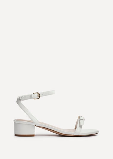Linzi Amanza White Faux Leather Low Block Heeled Sandal