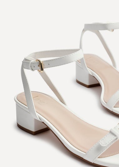 Linzi Amanza White Faux Leather Low Block Heeled Sandal
