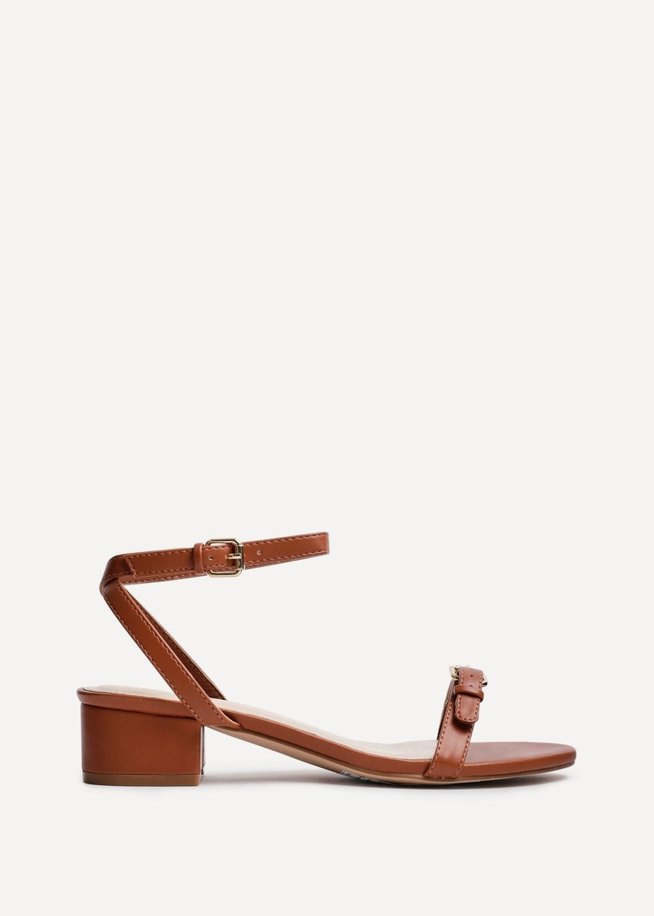 Linzi Amanza Tan Faux Leather Low Block Heeled Sandal