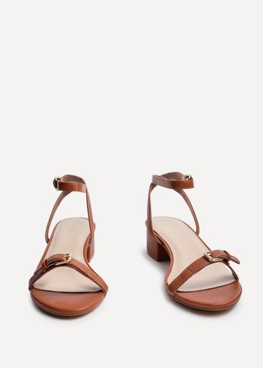 Linzi Amanza Tan Faux Leather Low Block Heeled Sandal