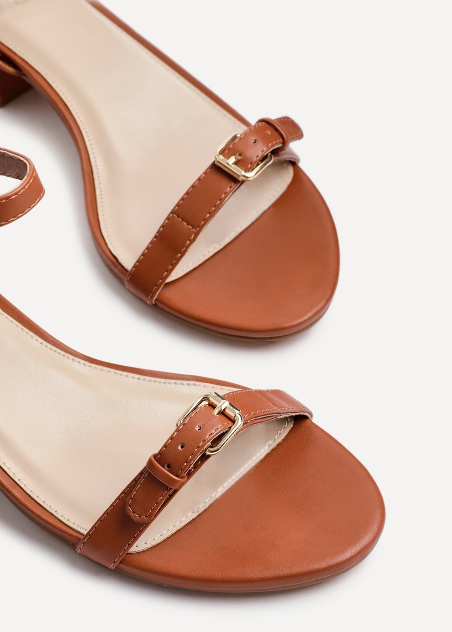 Linzi Amanza Tan Faux Leather Low Block Heeled Sandal