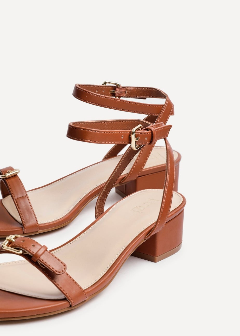 Linzi Amanza Tan Faux Leather Low Block Heeled Sandal