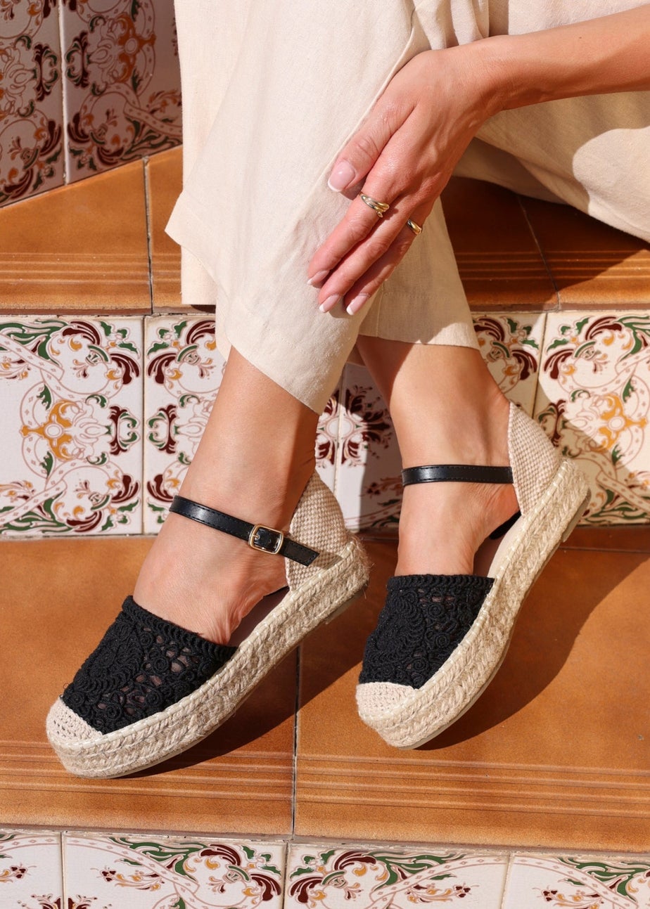 Linzi Adelina Black Woven Two Part Espadrille Sandal