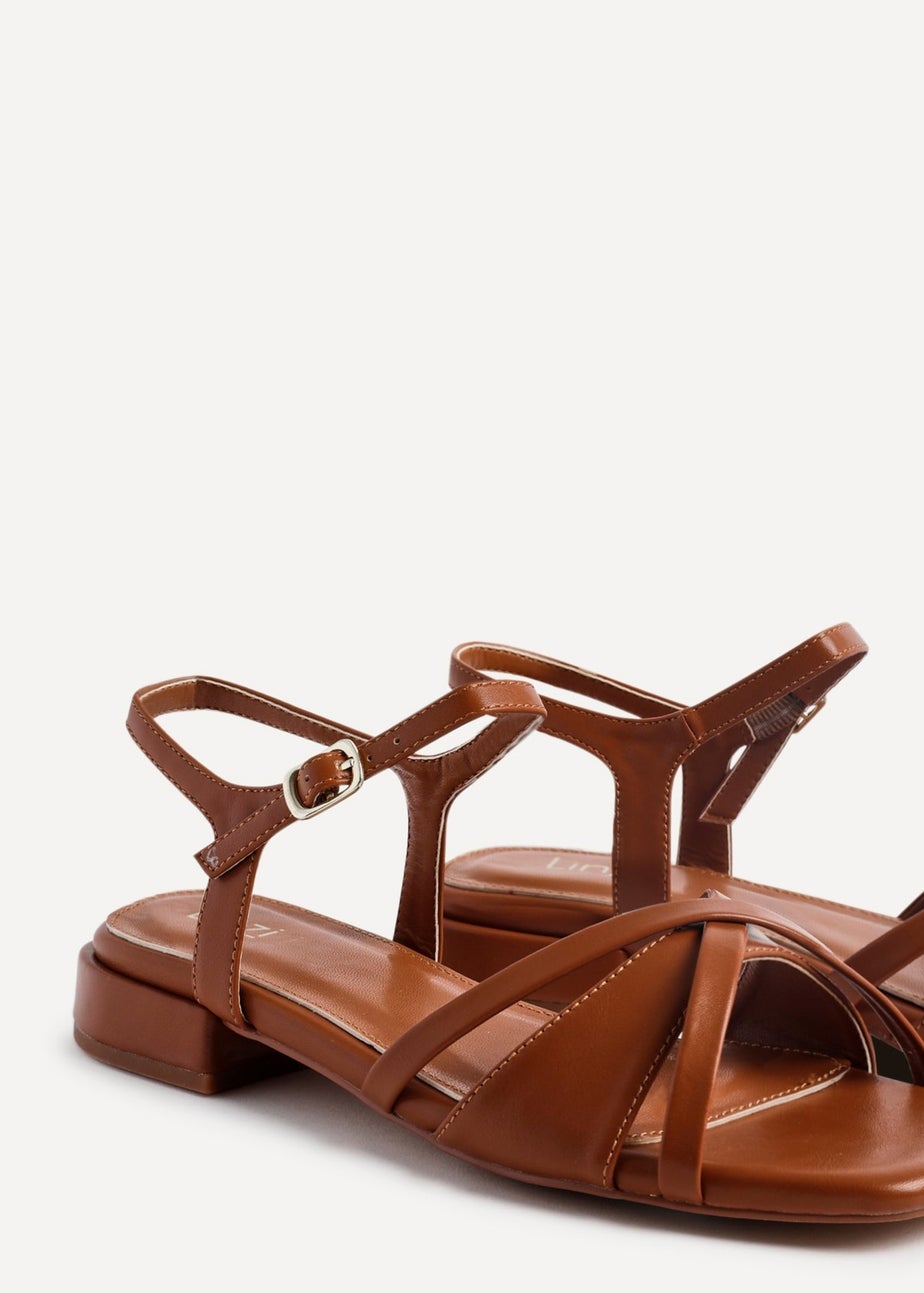 Linzi Zenna Tan Faux Leather Strappy Low Block Heeled Sandal