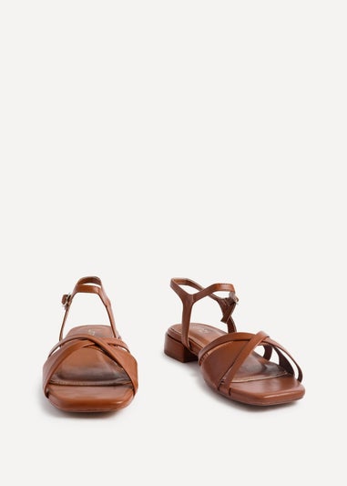 Linzi Zenna Tan Faux Leather Strappy Low Block Heeled Sandal