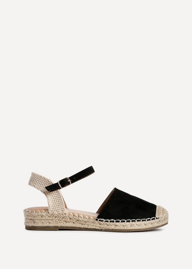 Linzi Neroli Black Suede Closed Toe Espadrille Flatform Sandal