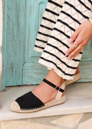 Linzi Neroli Black Suede Closed Toe Espadrille Flatform Sandal
