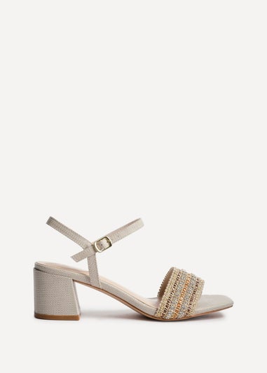 Linzi Indie Ivory Raffia Diamante Block Heeled Sandal