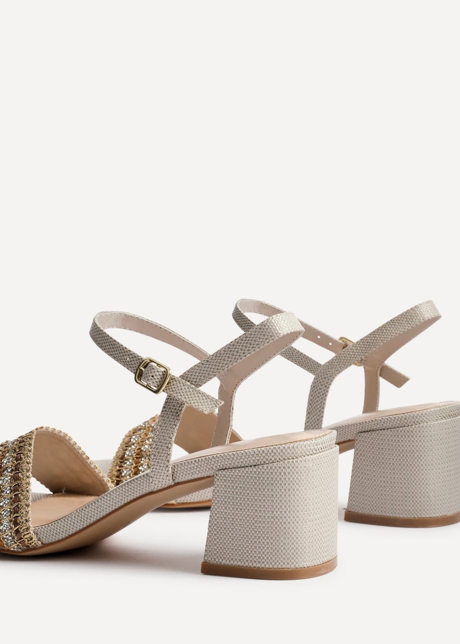 Linzi Indie Ivory Raffia Diamante Block Heeled Sandal