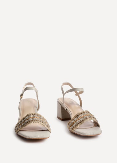 Linzi Indie Ivory Raffia Diamante Block Heeled Sandal