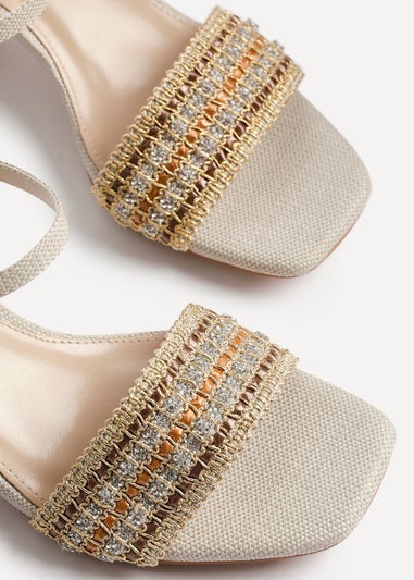 Linzi Indie Ivory Raffia Diamante Block Heeled Sandal