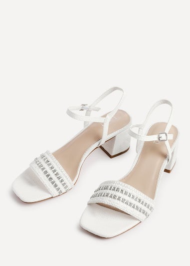 Linzi Indie White Raffia Diamante Block Heeled Sandals
