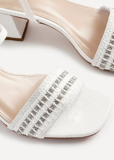 Linzi Indie White Raffia Diamante Block Heeled Sandals