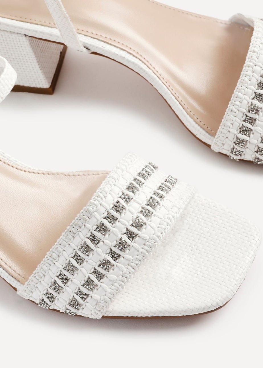 Linzi Indie White Raffia Diamante Block Heeled Sandals