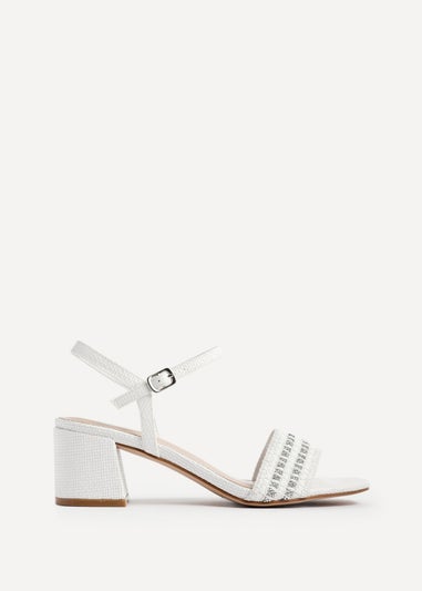 Linzi Indie White Raffia Diamante Block Heeled Sandals
