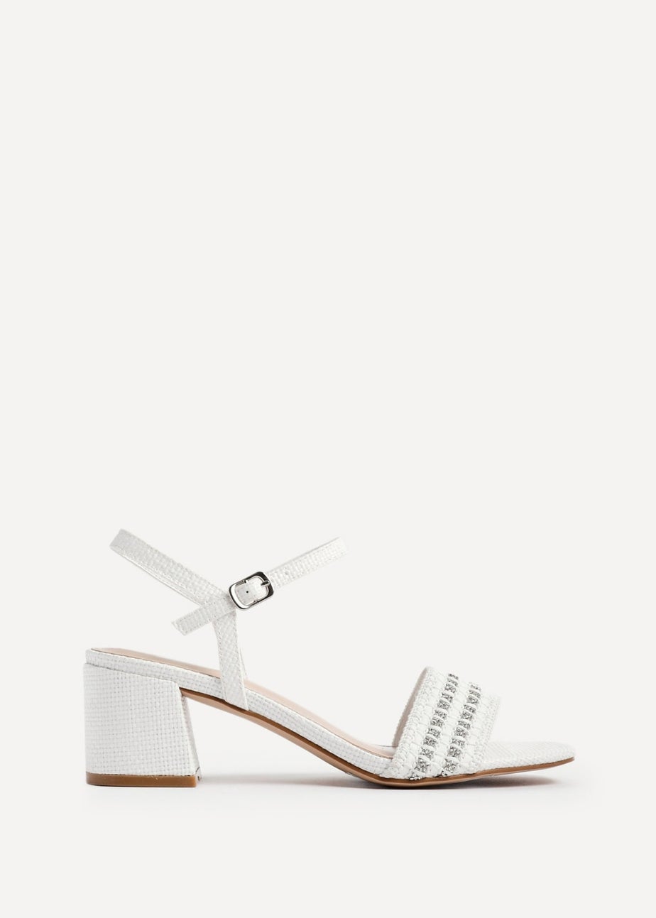 Linzi Indie White Raffia Diamante Block Heeled Sandals