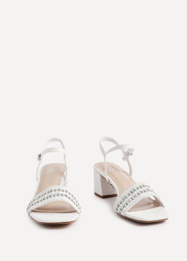 Linzi Indie White Raffia Diamante Block Heeled Sandals